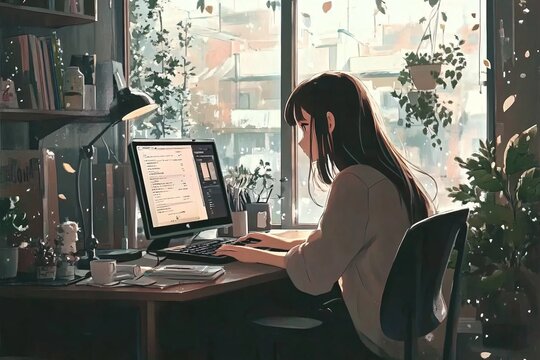 Working from home while enjoying lofi music.