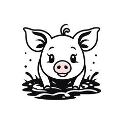 Playful Pig in Mud Puddle: A charming illustration of a piglet joyfully splashing in a mud puddle.
