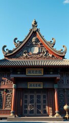 Obraz premium Traditional Chinese architecture with intricate carvings and ornate details, cultural heritage, traditional architecture