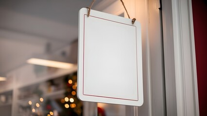 Empty sign hanging on the entrance door of a small shop or cafe.  Small business concept, vacation concept. Perfect for marketing, business, retail store, office.