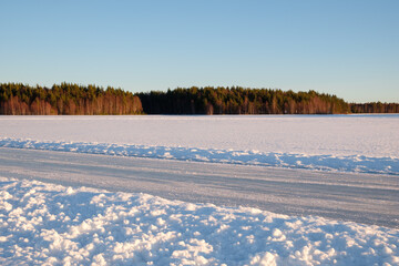 Winter landscape in Mora, Dalarna showcasing serene snow-covered scenery