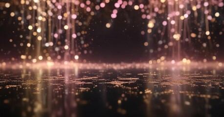 Fototapeta premium Soft pink and gold glittering lights on a dark abstract background with an air of tranquility and peace , glowing, shimmering, abstract