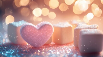 Fototapeta premium Sparkling Sweet Heart Among Marshmallows on a Dreamy Background