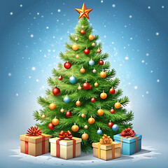 Obraz premium Christmas Tree And Gift illustration