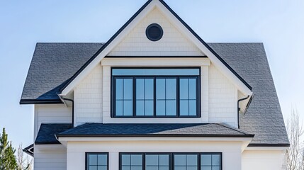 Modern House with White Siding and Black Windows