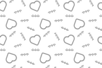 Seamless pattern of decorative lace hearts with wavy lines and dots, perfect for childrens coloring activities.