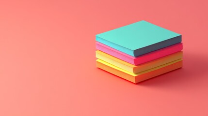 Fototapeta premium Colorful Square Sticky Notepads Stacked on Pink