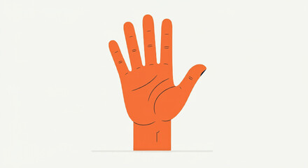 Fototapeta premium simple illustration of an orange hand raised in a greeting or farewell gesture, emphasizing warmth and simplicity