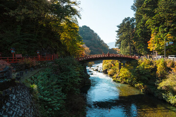 Fototapeta premium Shinkyo Bridge during autumn in Nikko, Tochigi, Japan