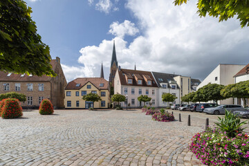 City walk in Schleswig with many beautiful buildings