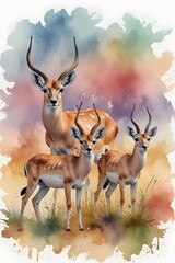 Obraz premium Pastel gazelles in watercolor style