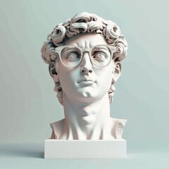 Head of Apollo with glasses on a light background.