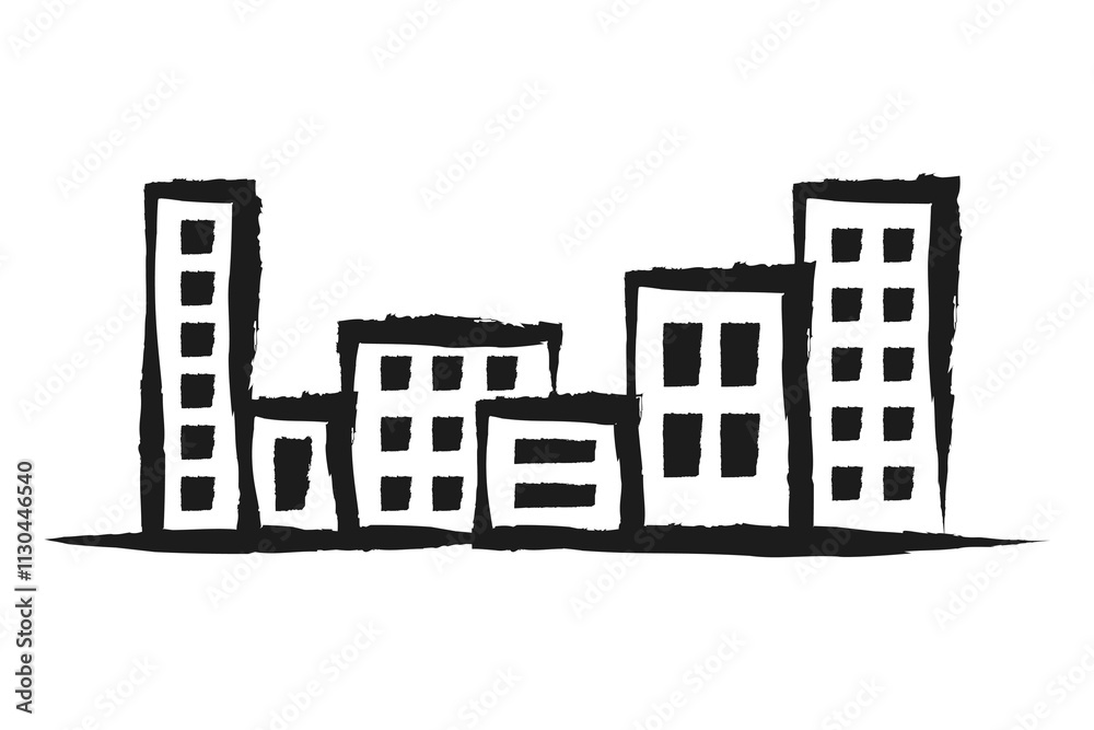 Poster Office buildings png sticker, cute doodle on transparent background