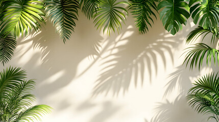Obraz premium Tropical Palm Leaves Shadow on Beige Wall, Summer Vibes
