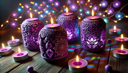 Four Purple Candles With Mystery Lights