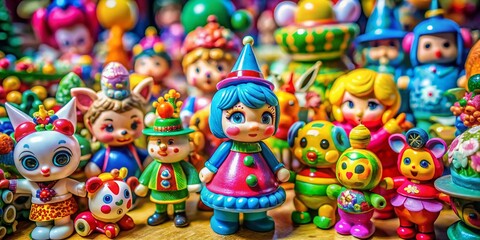Fototapeta premium Vibrant Macro Photography of Cartoon Themed Objects and Characters to Capture the Essence of a Cartoon Lover's Passion for Whimsy and Colorful Fantasy Worlds