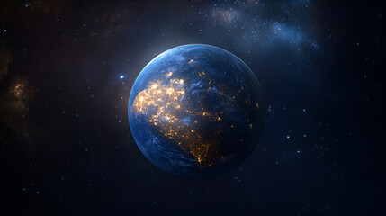 Fototapeta premium Nightly Planet Earth in dark outer space. Civilization. Elements of this image furnished, Generative AI