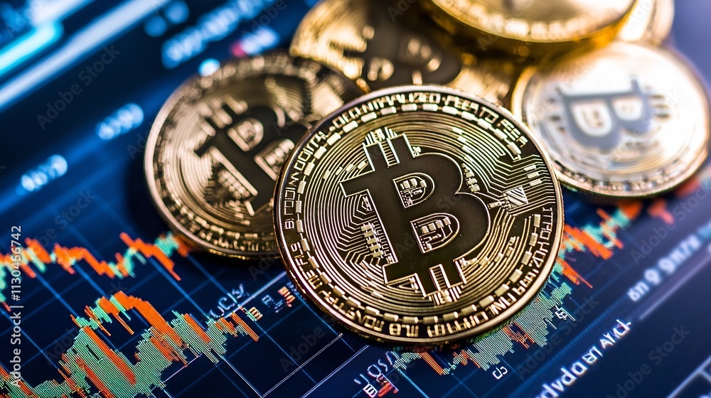 Poster photograph of digital asset trading graphs on a decentralized exchange interface overlaid with visua