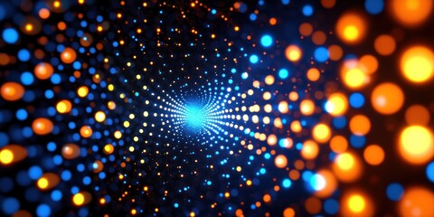 Fototapeta premium Abstract blue and orange light tunnel.