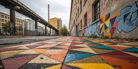 Obraz premium Vibrant Urban Exploration: Abstract Geometric Shapes in Colorful Triangles Creating a Modern Artistic Pattern for Dynamic Visuals