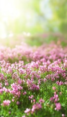 Obraz premium Springtime Meadow A Tapestry of Soft Flowers in Warming Sunlight and Serene Greenery