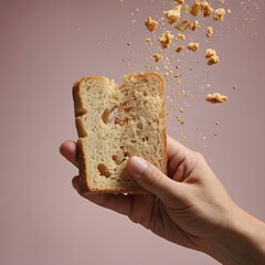 "Crispy Rusk in Motion: Crumbs Floating Against a Soft, Pastel Backdrop"
