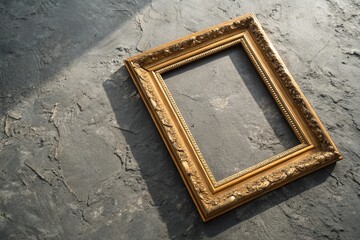 Vintage Gold Frame Against Textured Gray Wall - Ideal for Art Display, Photography Showcase, or Home Decoration Inspiration