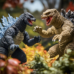 October 23, 2022, Everett, Washington, USA: Mezco Toyz 5 Points Hedorah vs. Godzilla Boxed Figure Set replicating scene from 1971 Kaiju monster, Generative AI