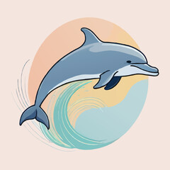 Obraz premium cartoon doldhin with abstract wave pattern vector illustration