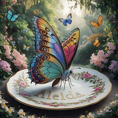 butterfly sitting on a plate in garden open wing illustration