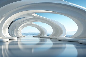 Obraz premium Non-standard architecture with circular elements without sharp corners and in white.