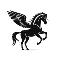 Obraz premium Winged Horse Silhouette: A majestic black silhouette of a winged horse, showcasing its graceful posture and powerful presence.