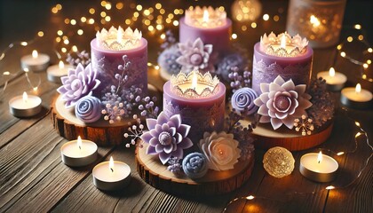 Four Purple Candles With Mystery Lights