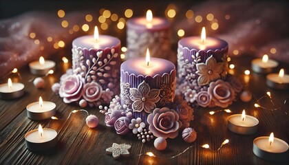 Four Purple Candles With Mystery Lights