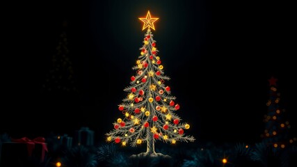 Fototapeta premium Christmas Tree Line Art Graphic Design, Festive Illustration, Holiday Decoration