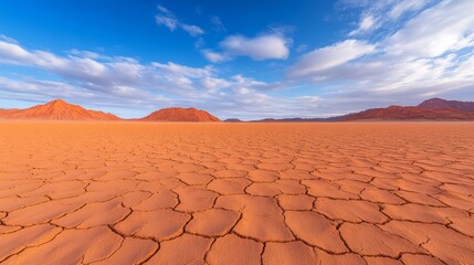 A desert landscape with a blue sky and clouds