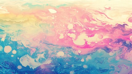 A colorful abstract painting with a blue and pink swirl