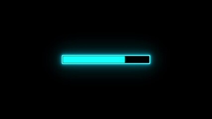 Glowing neon loading bar animation. Loading progress bar animation. Transparent background with alpha channel