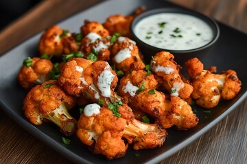 Fototapeta premium Delicious Vegan Cauliflower Wings with a Creamy Dip