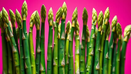 Obraz premium Fresh Green Asparagus on Pink Background - Healthy Vegan Food