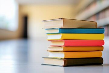 A side view of neatly stacked books on a shelf in a modern library