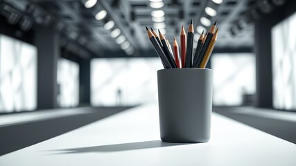 High-Resolution Grey Pencil Pot on White - AI Photorealistic Still Life
