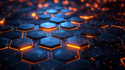 Obraz premium Blue and black futuristic grid with hexagons