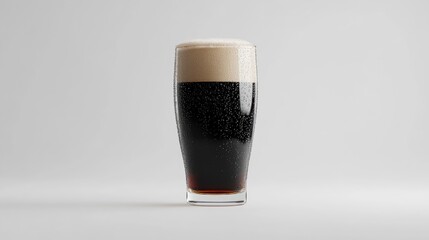 Dark Beer with Foam in Clear Glass Vessel