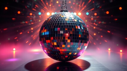 Obraz premium Spinning Disco Ball 3D Icon - Glowing Light Effects - High Resolution PNG