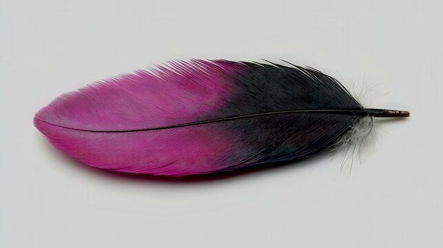 A single feather from a violet-backed starling, featuring metallic purple and white streaks