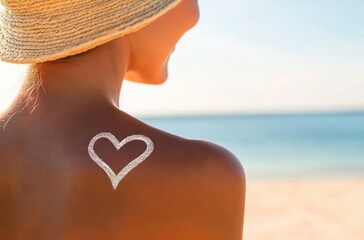 Summer Suncare Heart Shaped Sunscreen on Beach