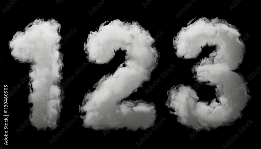 Fototapete seven, set of numbers made of clouds in a blue sky, 3d rendering