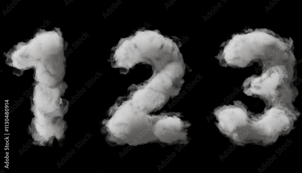 Fototapete seven, set of numbers made of clouds in a blue sky, 3d rendering