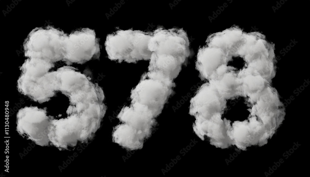 Fototapete seven, set of numbers made of clouds in a blue sky, 3d rendering